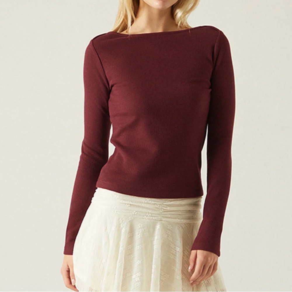 PacSun Women's Boatneck Long Sleeve Top - Maroon